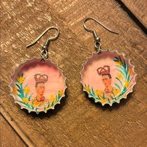 Frida Kahlo Bottle Cap Earrings
